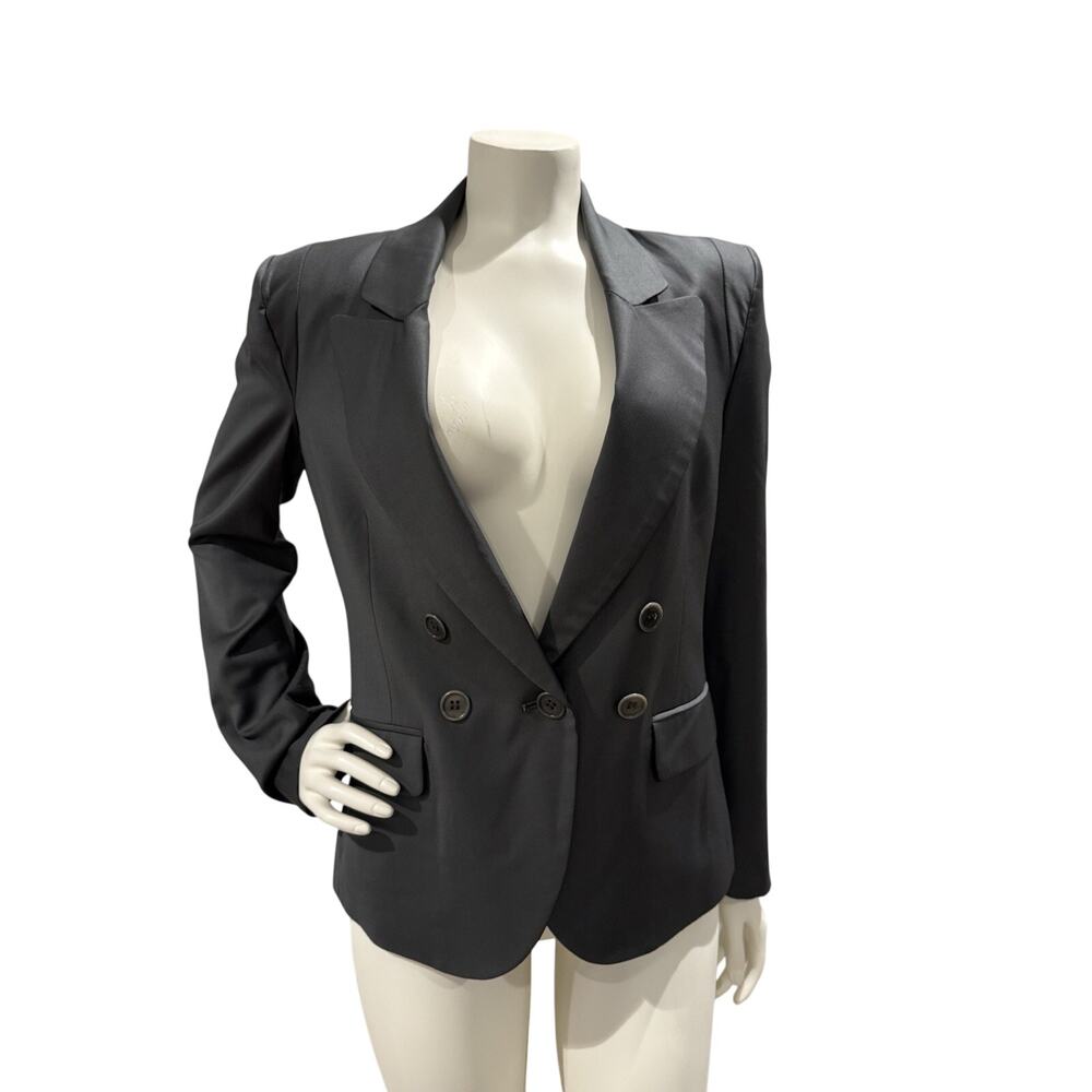 BCBG Max Azaria Charcoal Gray Double Breasted Professional Blazer Jacket Sz Smal